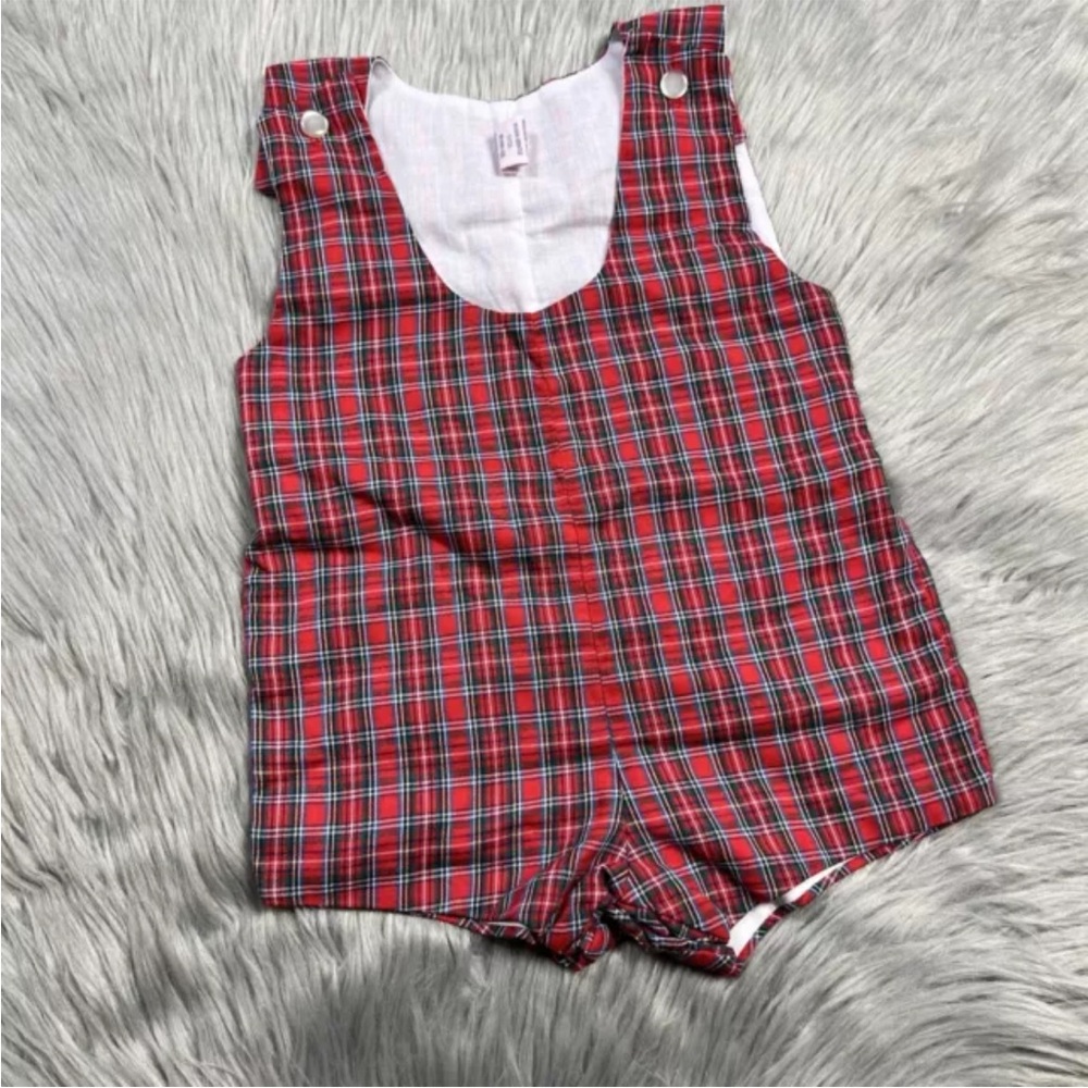 Vintage Christmas Red Plaid Baby Boys Romper